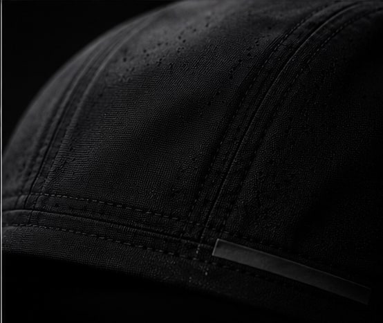 Costuras y paneles superiores de la PACE Running Cap.